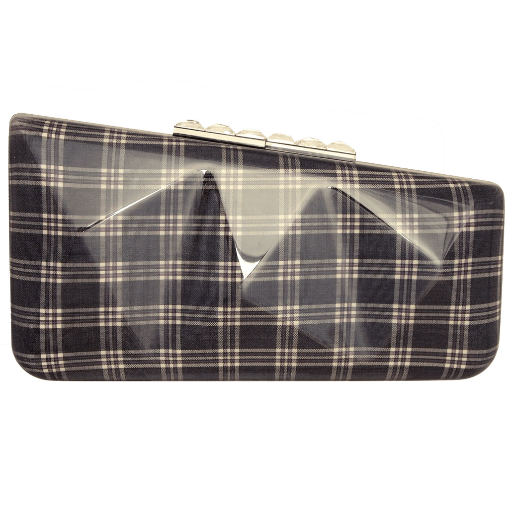 72 Smalldive Clutches Minaudière in Navy Glen Plaid.