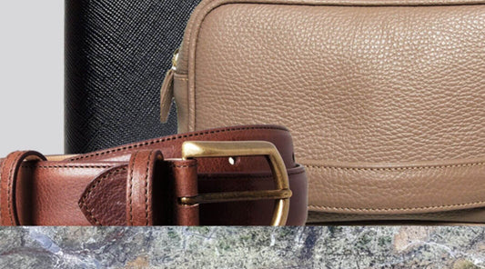 Image of 72 Smalldive Leather Dopp Kit, Passport Sleeve, and Full-Grain Leather Belt With Brushed Gold Brass Buckle