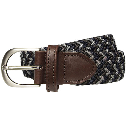 30 mm Width Tri-colored Viscose Belt in Oak Brown Navy and Silver