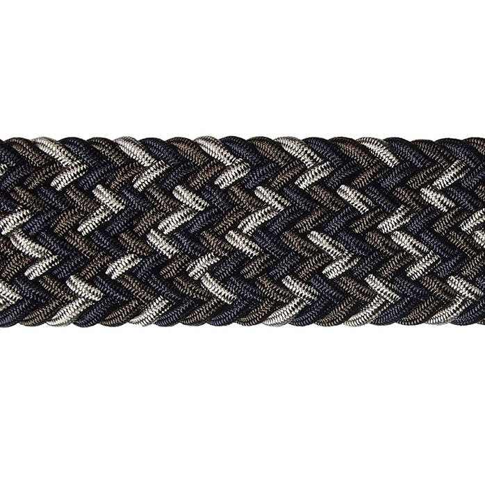 Braided Strap of 30 mm Width Tri-colored Viscose Belt in Oak Brown Navy and Silver