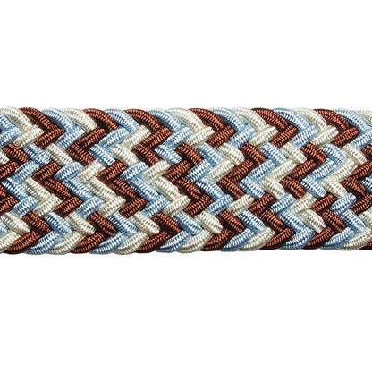 Braided Strap Of 30 mm Width Tri-Colored Viscose Belt in Sky Blue Brown and Ivory With Buffed Leather Trimming