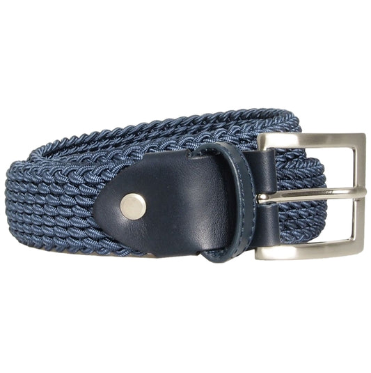 72SMALLDIVE 30mm Viscose Leather Trim Belt in Airforce Blue Front Image 