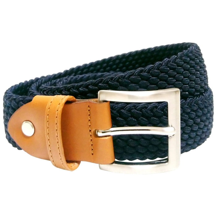 72SMALLDIVE 30mm Viscose Leather Trim Belt in Navy Front Image 01