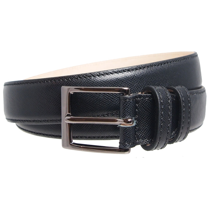 72SMALLDIVE 30mm Width Saffiano Leather Belt in Black Sizes S to XXXL Front Image 01