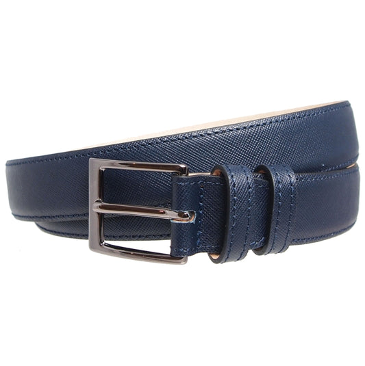 72SMALLDIVE 30mm Width Saffiano Leather Belt in Navy Sizes S to XXXL Front Image 01