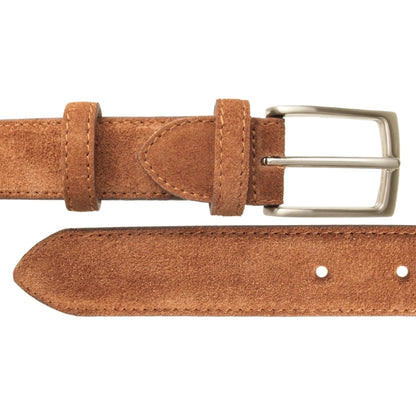 72SMALLDIVE 30mm Width Suede Leather Belt In Camel Brown Sizes S to XXXL Flatlay Image 02