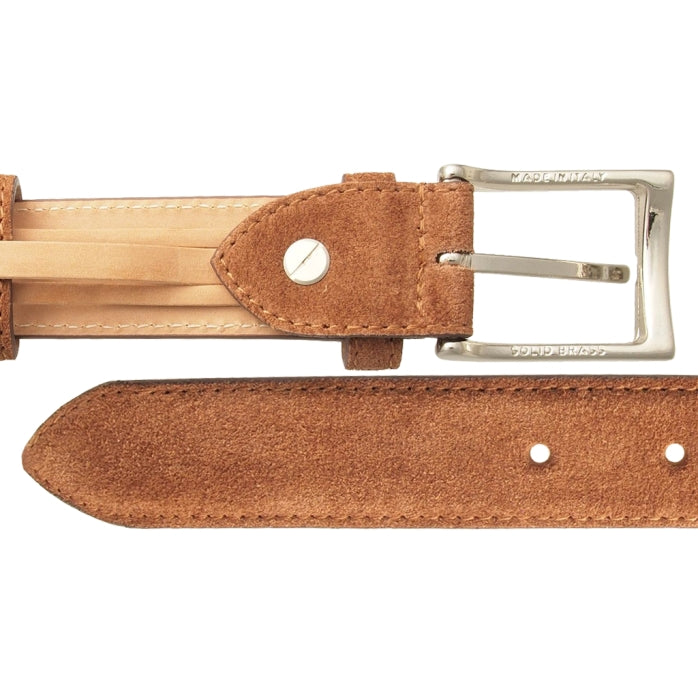 72SMALLDIVE 30mm Width Suede Leather Belt In Camel Brown Sizes S to XXXL Flatlay Image 03