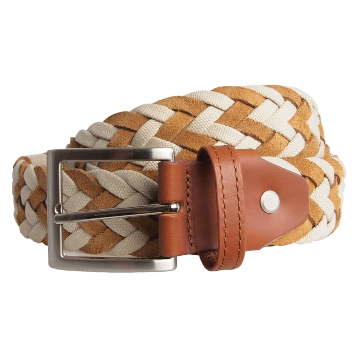    72SMALLDIVE 34mm Braided Suede & Cotton Braided Belt in Mustard & White Front Image 01