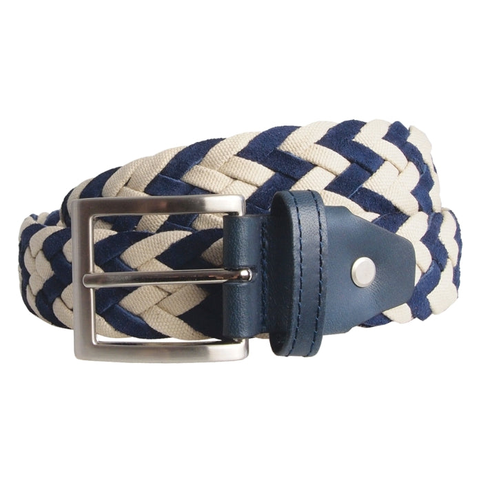    72SMALLDIVE 34mm Braided Suede & Cotton Braided Belt in Navy & White Image 01