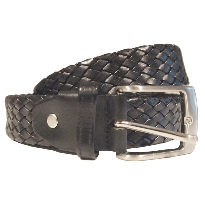     72SMALLDIVE 34mm Leather Weave Belt in Black Image 01