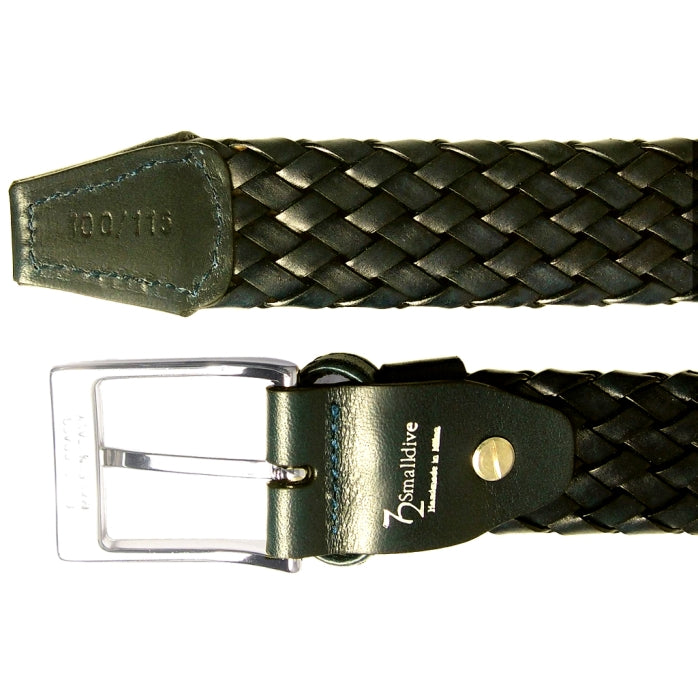     72SMALLDIVE 34mm Leather Weave Belt in Black Flatlay Image 02