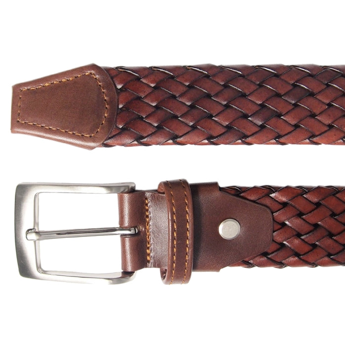 72SMALLDIVE 34mm Leather Weave Belt in Brown Flatlay Image 02