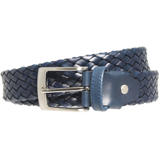 72SMALLDIVE 34mm Leather Weave Belt in Navy Image 01