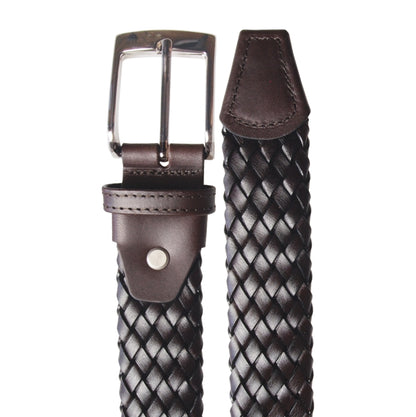     72SMALLDIVE 34mm Leather Weave Belt in Oak Flatlay Image 02