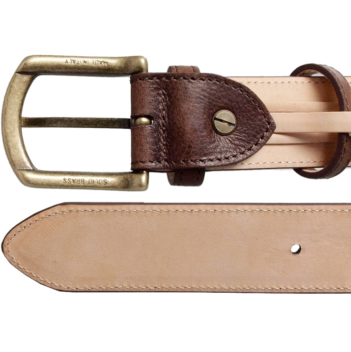 72SMALLDIVE 34mm Width Antiquated Leather Belt In Brown & Brushed Brass Buckle Sizes S to XXXL Image 03