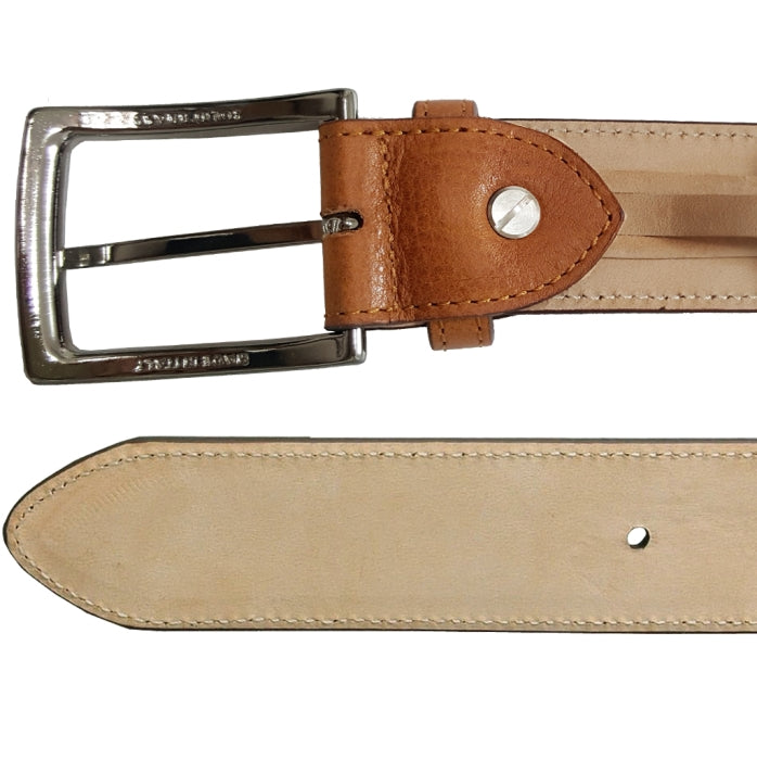 72SMALLDIVE 34mm Width Antiquated Leather Belt In Ochre Brown & Silver Plated Brass Buckle Sizes S to XXXL Image 03