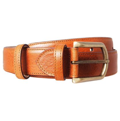 72SMALLDIVE 34mm Width Antiquated Leather Belt In Cognac Brown & Brushed Brass Buckle Sizes S to XXXL Image 01