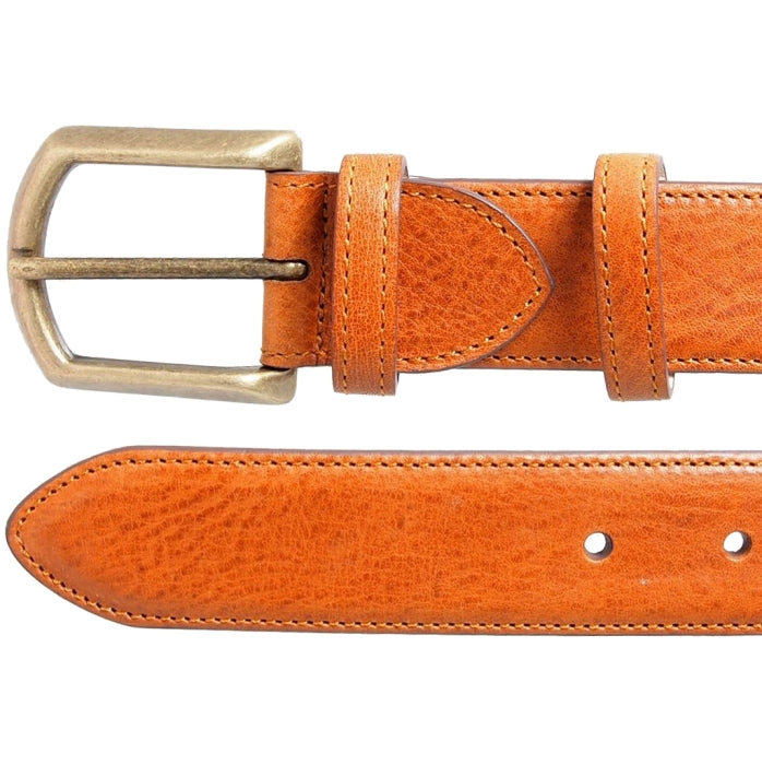 72SMALLDIVE 34mm Width Antiquated Leather Belt In Cognac Brown & Brushed Brass Buckle Sizes S to XXXL Image 02