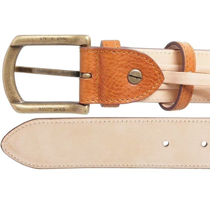 72SMALLDIVE 34mm Width Antiquated Leather Belt In Cognac Brown & Brushed Brass Buckle Sizes S to XXXL Image 03