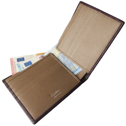 72 SMALLDIVE Amethyst Saffiano Leather Slim Billfold 8 Card Slots Open Showing Bank Notes Sleeves