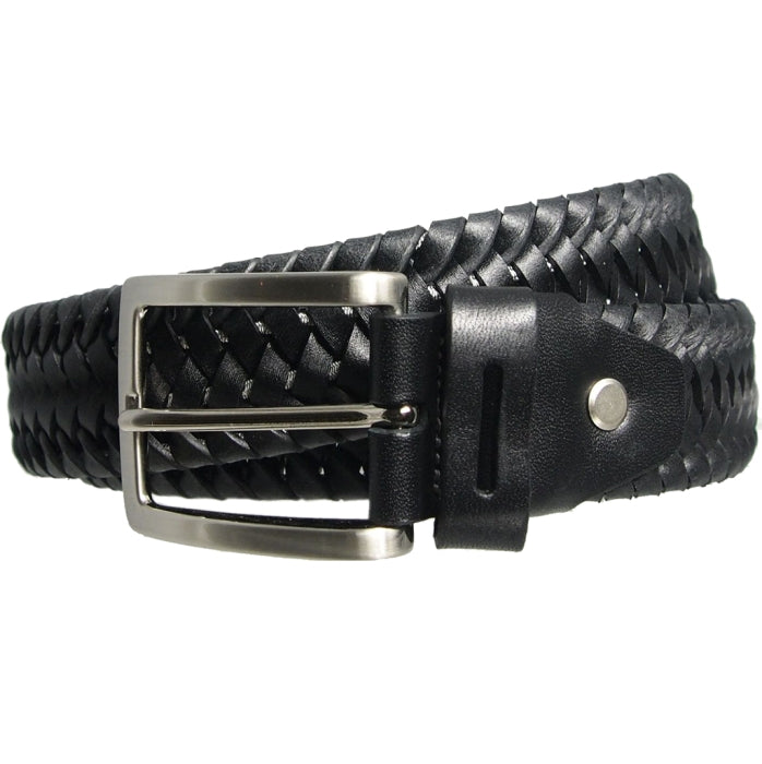 34mm Elastic Black Leather Weave Belt 72 Smalldive