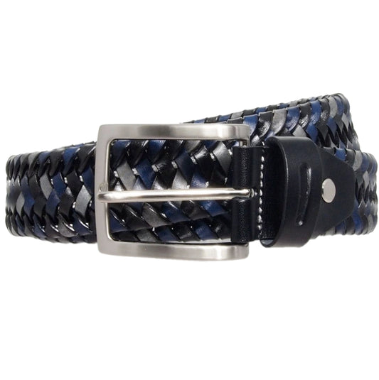 72SMALLDIVE Tri Colored Leather Elastic Weave Belt in Black Blue Grey Sizes S To XXXL Image 01