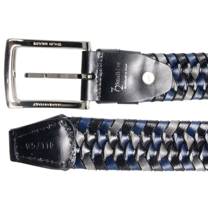 72SMALLDIVE Tri Colored Leather Elastic Weave Belt in Black Blue Grey Sizes S To XXXL Flatlay Image 02