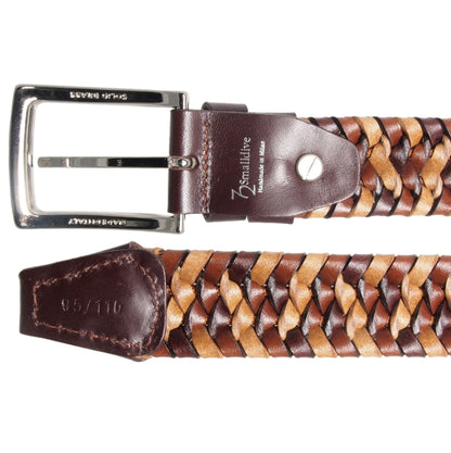 72SMALLDIVE Tri Colored Leather Elastic Weave Belt in Tan Brown Oak Sizes S To XXXL Flatlay Image 02