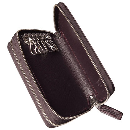 Dual-Zip Saffiano Leather Key Pouch Amethyst