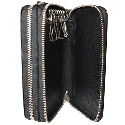 Dual-Zip Saffiano Leather Key Pouch Black