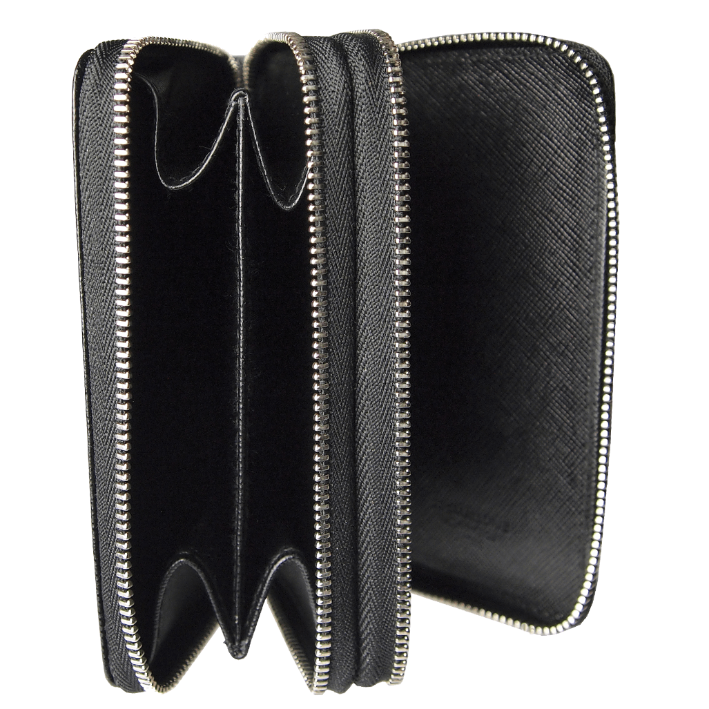 Dual-Zip Saffiano Leather Key Pouch Black