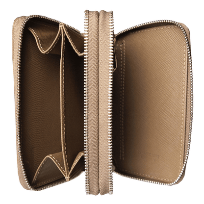 Dual-Zip Saffiano Leather Key Pouch Taupe