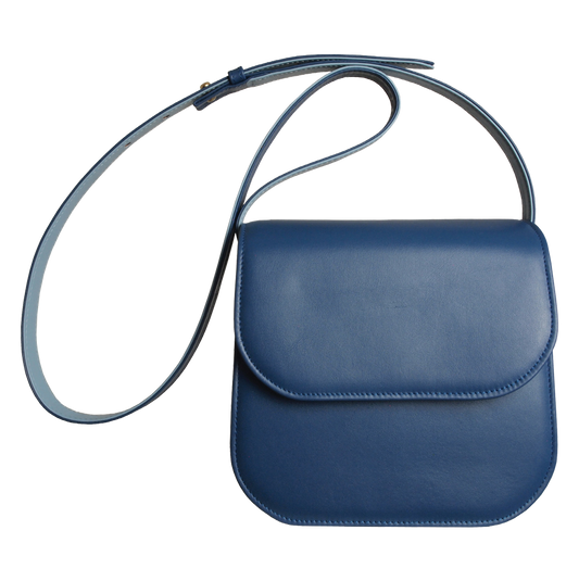 Ocean Blue Buffed Leather Crossbody Bag