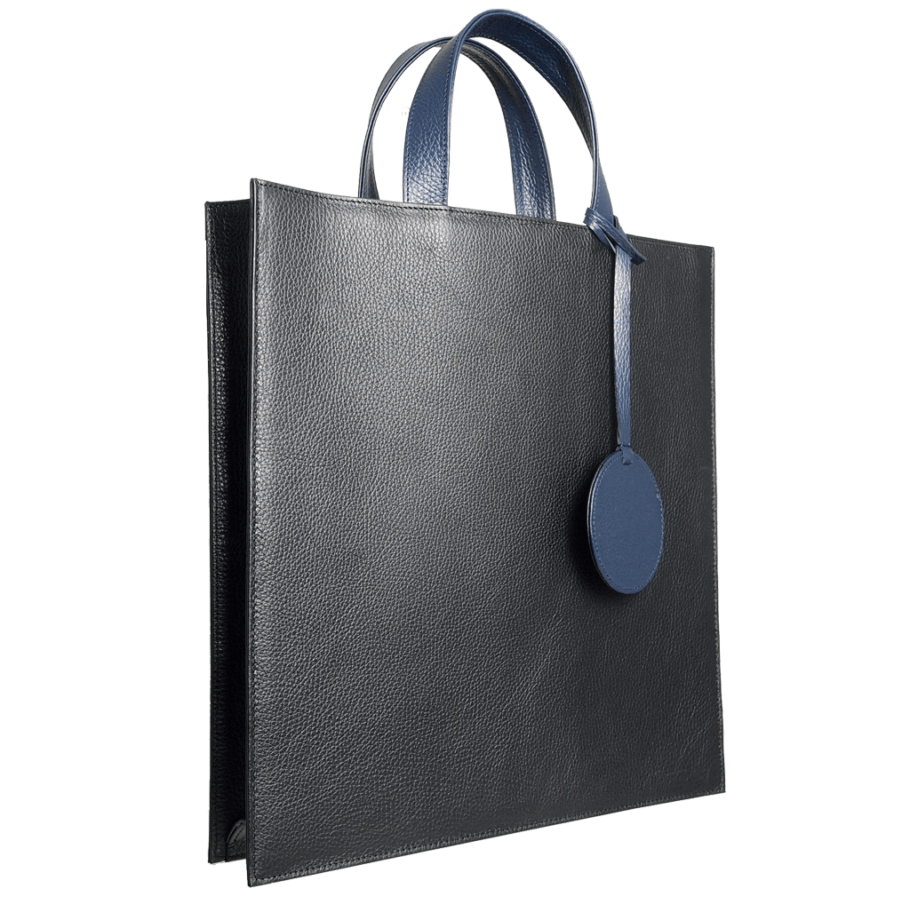 Pebbled Leather Briefcase Tote Bag Black