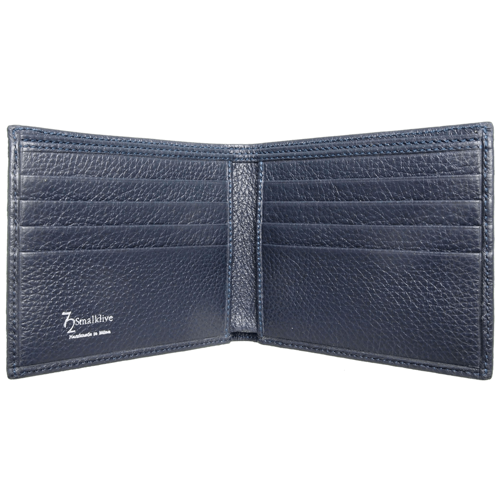 8 Credit Card Small Pebbled Leather Billfold Navy