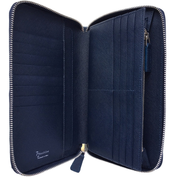 72 SMALLDIVE Navy Saffiano Leather Travel Zip Wallet With 16 Card Sleeves Image 2