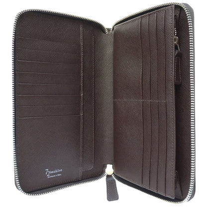 72 SMALLDIVE Brown Saffiano Leather Travel Zip Wallet With 16 Card Sleeves Image 1