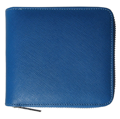 72 SMALLDIVE Blue Saffiano Leather Zip Wallet With 4 Card Sleeves And Coin Pouch Image 1