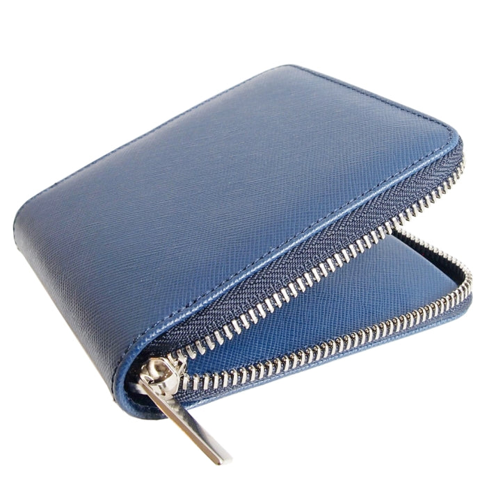 72 SMALLDIVE Blue Saffiano Leather Zip Wallet With 4 Card Sleeves And Coin Pouch Image 3