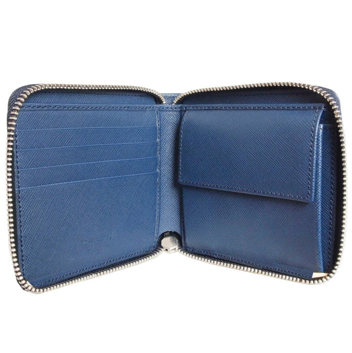 72 SMALLDIVE Blue Saffiano Leather Zip Wallet With 4 Card Sleeves And Coin Pouch Image 4