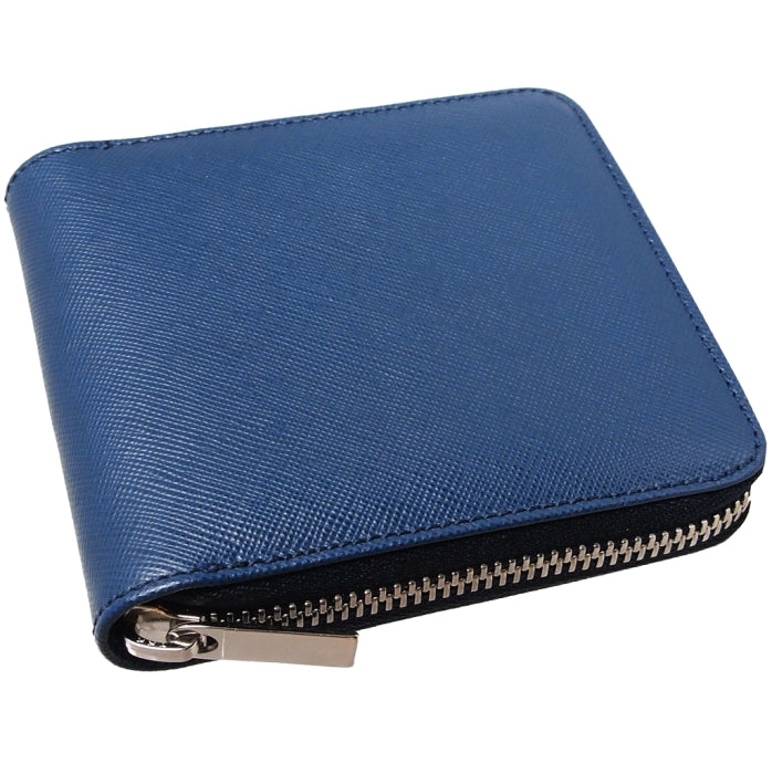 72 SMALLDIVE Blue Saffiano Leather Zip Wallet With 4 Card Sleeves And Coin Pouch Image 2