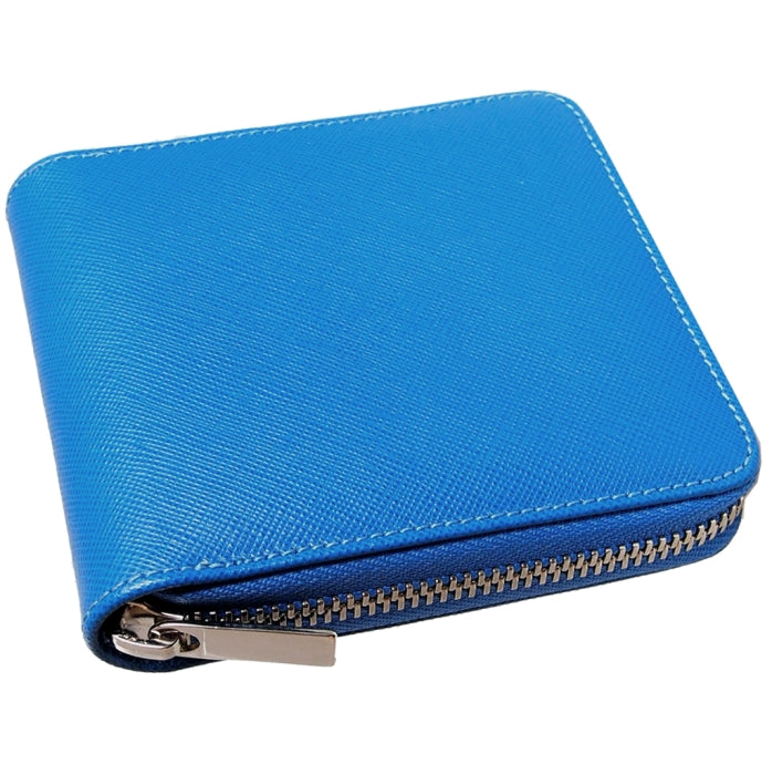 72 SMALLDIVE Sky Blue Saffiano Leather Zip Wallet With 4 Card Sleeves And Coin Pouch Image 2